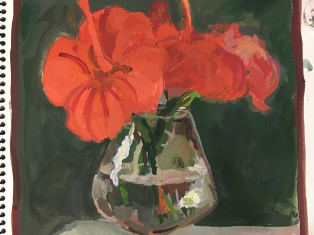 Cinthia Rched. Flor de Ibiscus, Gouache. 23x30. 2024